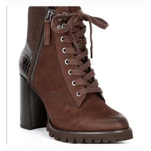Gibson Latimer Felisa Dark Brown Cow Suede/Fabric/Leather Combat Heeled Boot 8 M